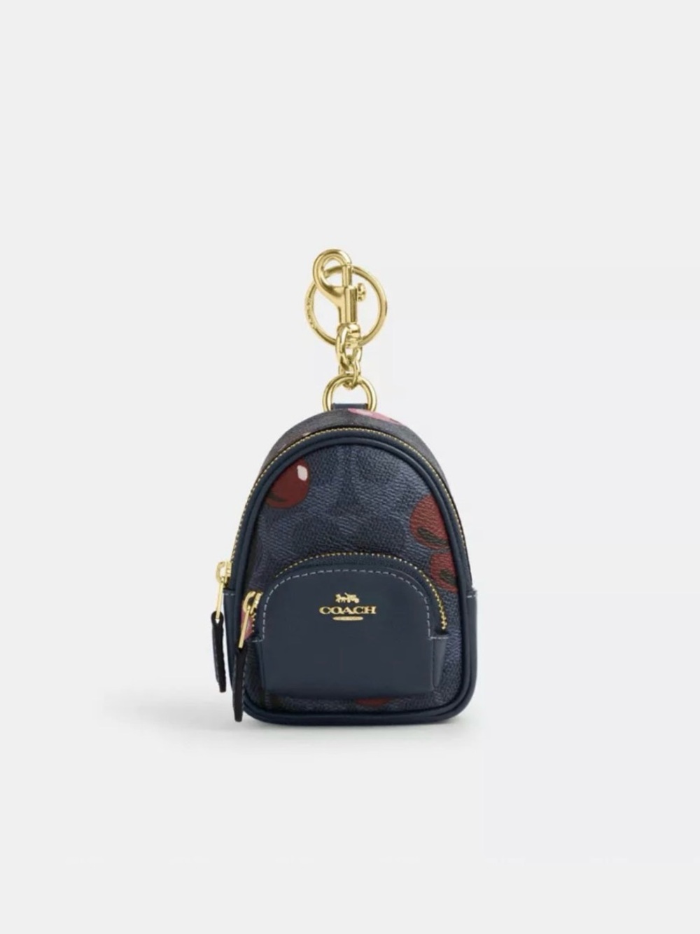 NWT Court Backpack Bag Charm - Signature Canvas w/ Cherry Print,Denim Multi/Gold